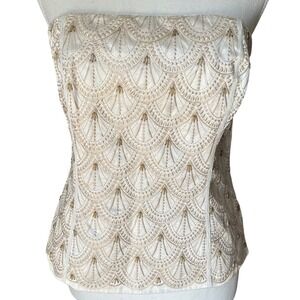 White House Black Market Ecru Beaded Holiday Bustier Top 8 570124914 Strapless